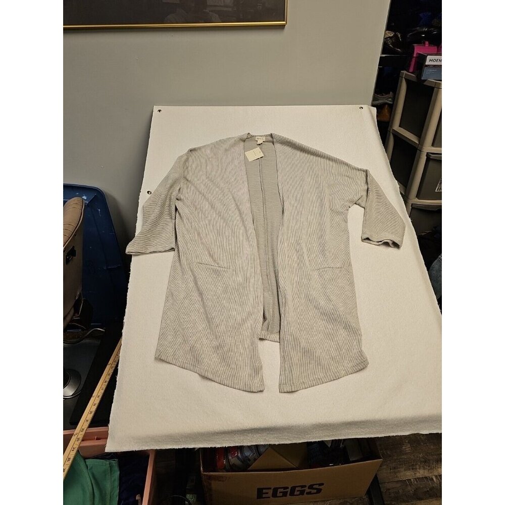 Donni Ribbed Open Front Cardigan Grey White Stripe OSFA New With Tags
